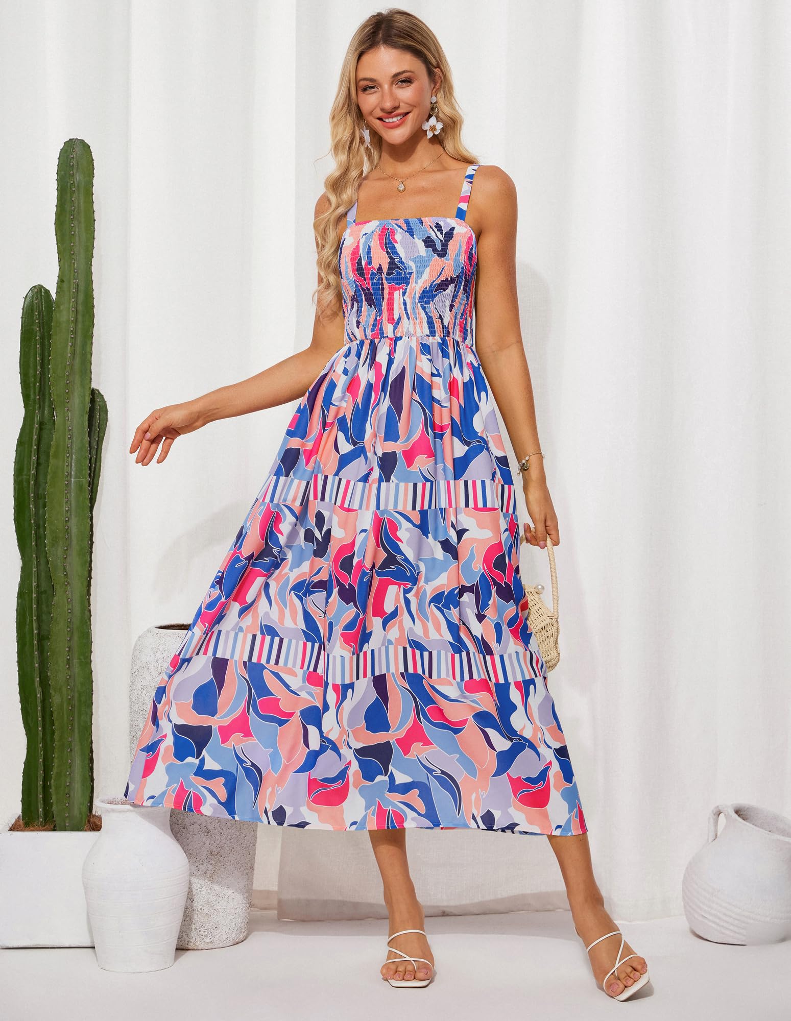 Foto 4 pulgar | Vestido Grace Karin Floral Para Mujer 2025, Verano, Línea A, Azul Y Rosa S - Venta Internacional.
