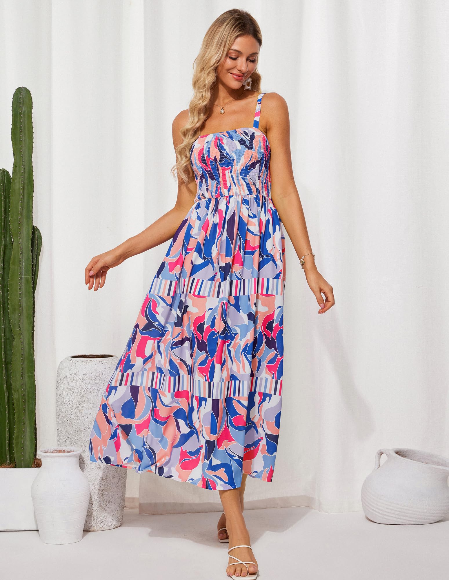 Foto 6 pulgar | Vestido Grace Karin Floral Para Mujer 2025, Verano, Línea A, Azul Y Rosa S - Venta Internacional.