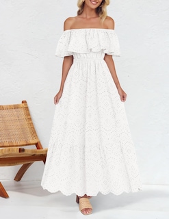 Foto 2 | Vestido Zesica 2025 Para Verano, Con Hombros Descubiertos, Bordado Con Volantes, Blanco - Venta Internacional.