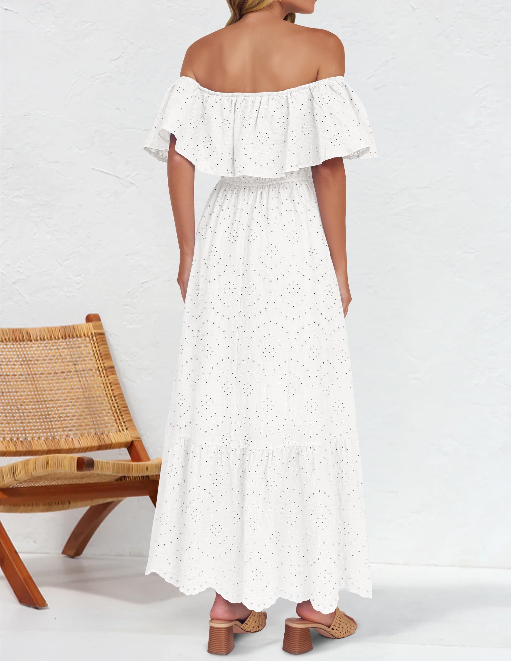 Foto 5 pulgar | Vestido Zesica 2025 Para Verano, Con Hombros Descubiertos, Bordado Con Volantes, Blanco - Venta Internacional.