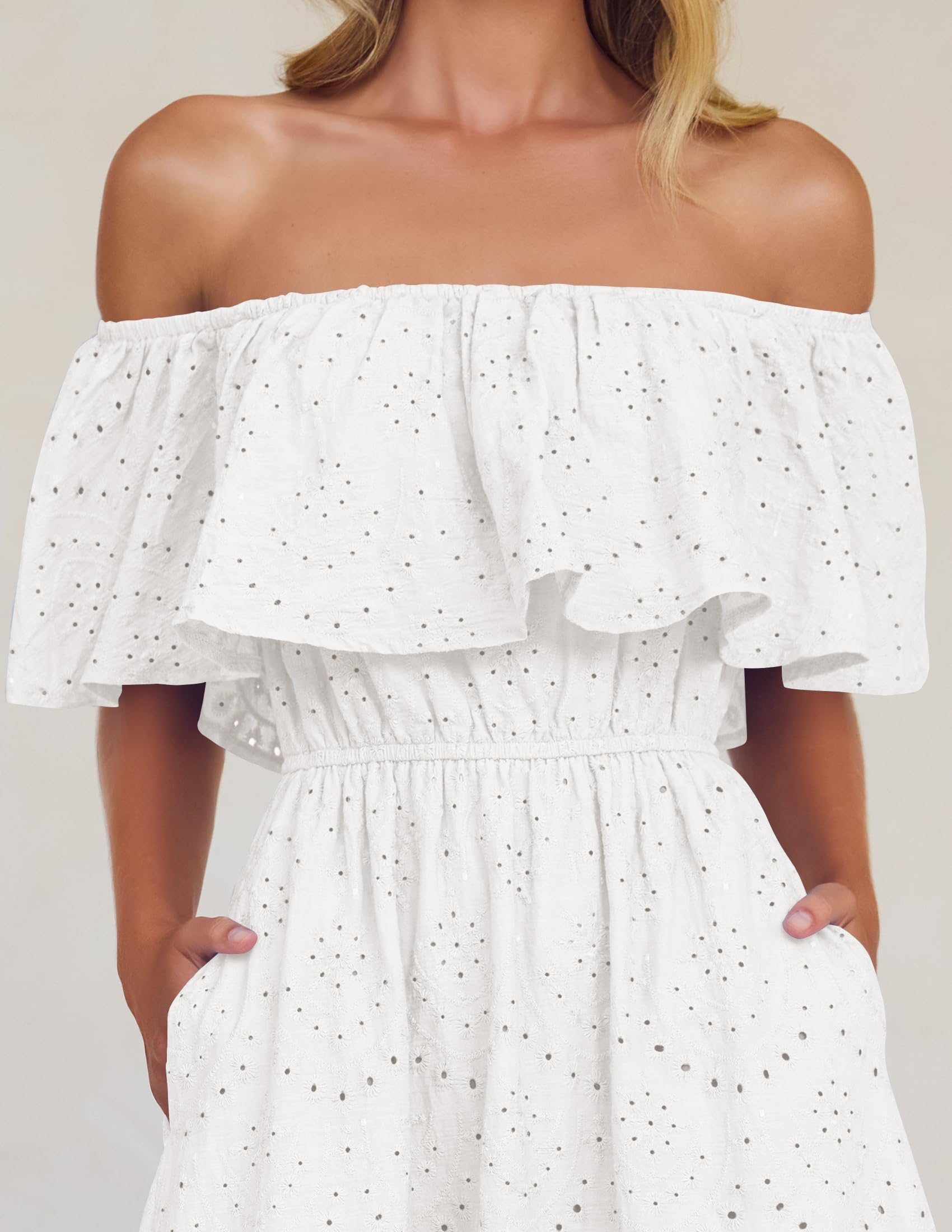 Foto 7 pulgar | Vestido Zesica 2025 Para Verano, Con Hombros Descubiertos, Bordado Con Volantes, Blanco - Venta Internacional.