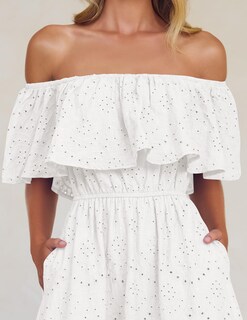 Foto 6 | Vestido Zesica 2025 Para Verano, Con Hombros Descubiertos, Bordado Con Volantes, Blanco - Venta Internacional.