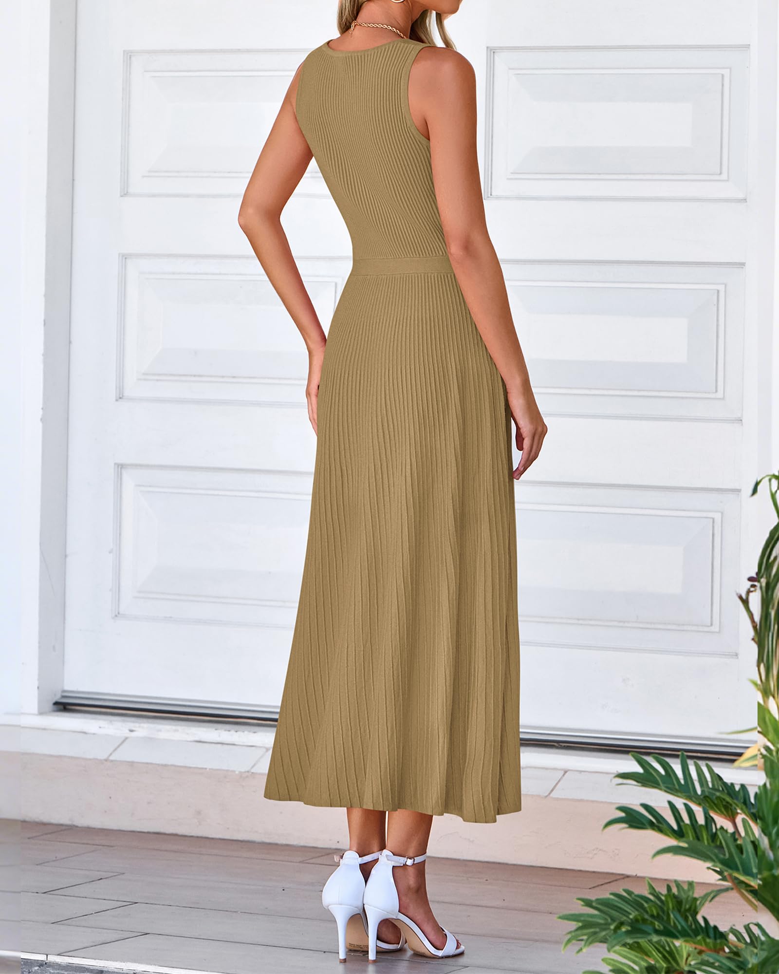 Foto 4 pulgar | Vestido Sin Mangas Midi Bodycon Btfbm De Punto Acanalado De Verano Sin Mangas - Venta Internacional.
