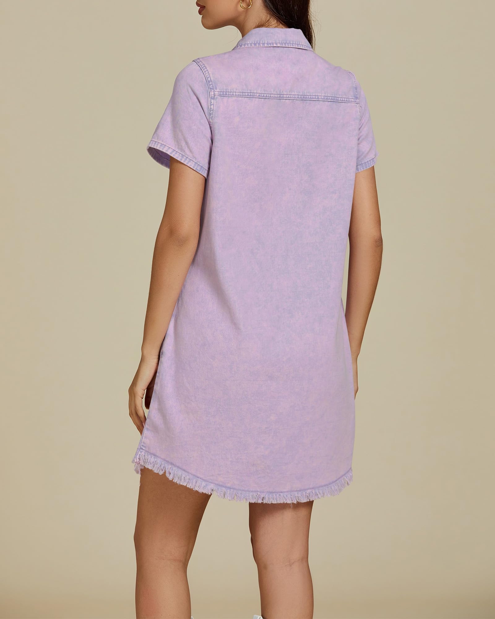 Foto 4 pulgar | Vestido Luvamia De Manga Corta, Mezclilla, Lavanda, Verano Para Mujer - Venta Internacional.