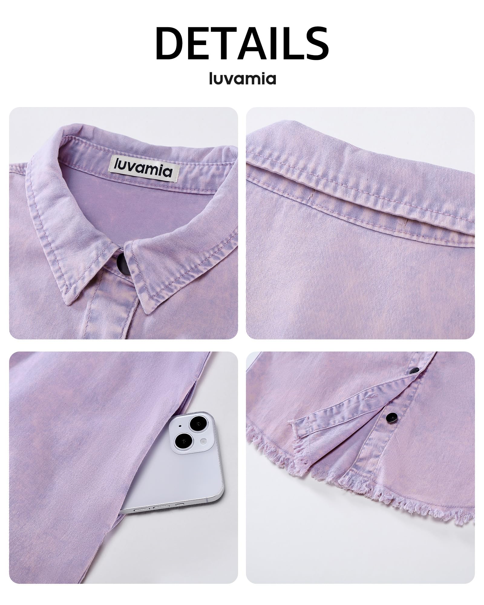 Foto 5 pulgar | Vestido Luvamia De Manga Corta, Mezclilla, Lavanda, Verano Para Mujer - Venta Internacional.