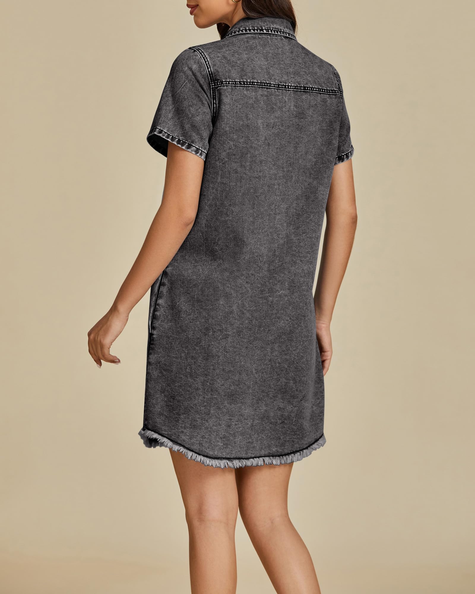 Foto 3 pulgar | Vestido Vaquero Luvamia De Manga Corta Negro Para Mujer S/4-6 - Venta Internacional.