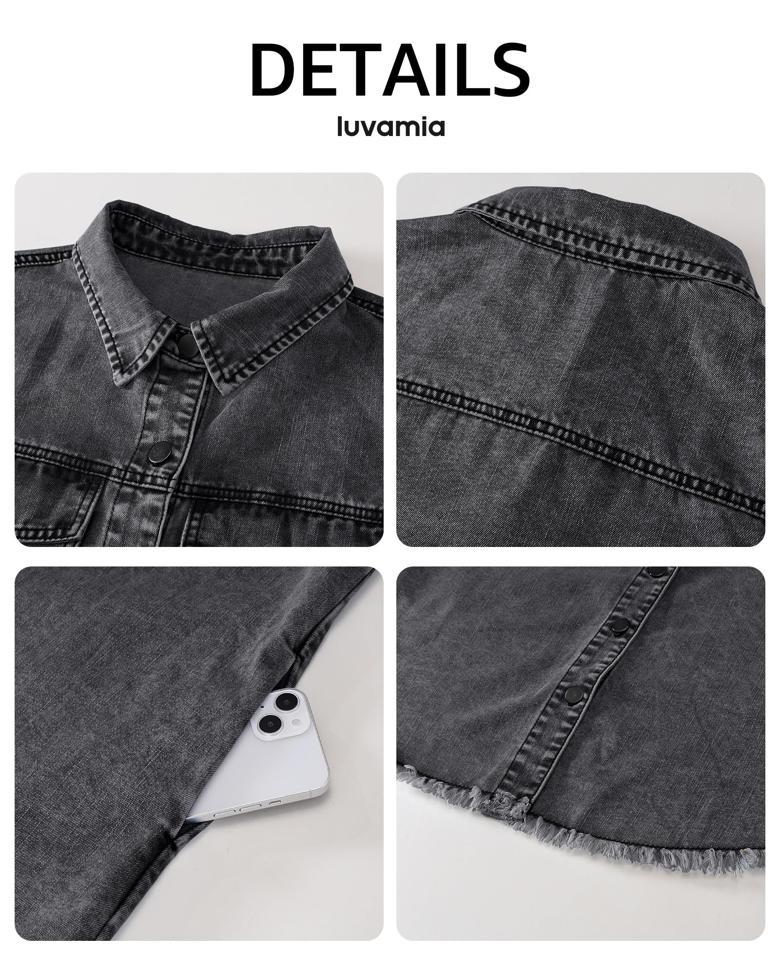 Foto 5 pulgar | Vestido Vaquero Luvamia De Manga Corta Negro Para Mujer S/4-6 - Venta Internacional.