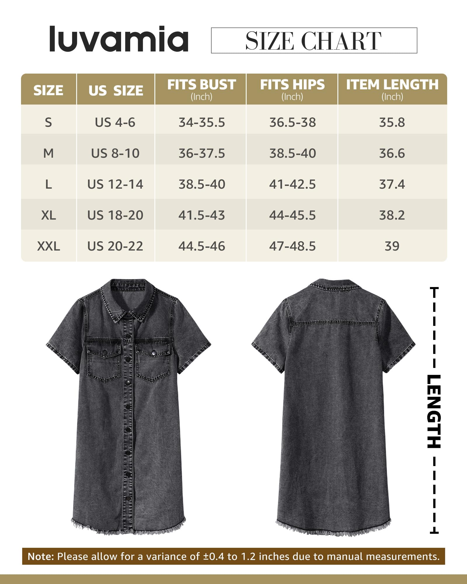 Foto 6 pulgar | Vestido Vaquero Luvamia De Manga Corta Negro Para Mujer S/4-6 - Venta Internacional.