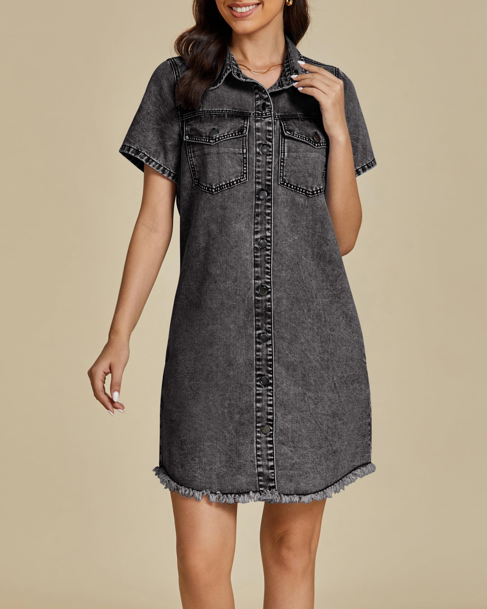 Foto 7 pulgar | Vestido Vaquero Luvamia De Manga Corta Negro Para Mujer S/4-6 - Venta Internacional.