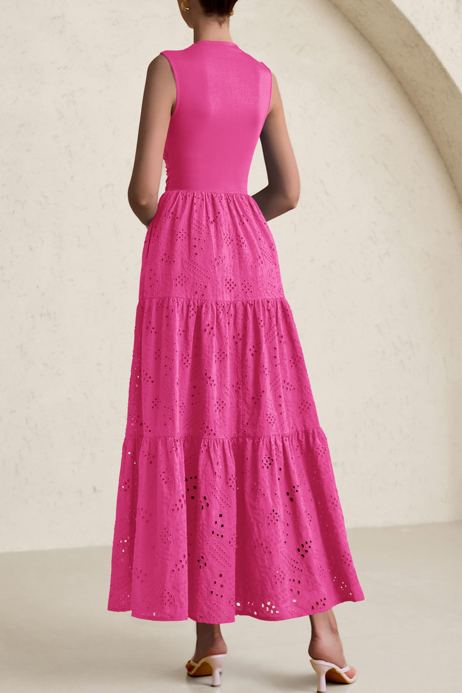 Foto 3 pulgar | Vestido De Verano Prettygarden 2025, Camiseta Sin Mangas Con Ojales, Maxi Con Bolsillos - Venta Internacional.