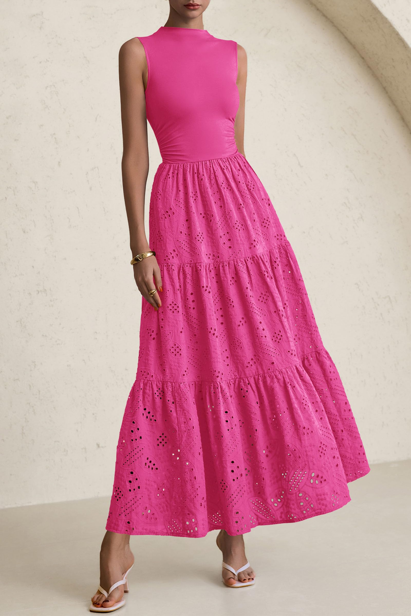 Foto 4 pulgar | Vestido De Verano Prettygarden 2025, Camiseta Sin Mangas Con Ojales, Maxi Con Bolsillos - Venta Internacional.