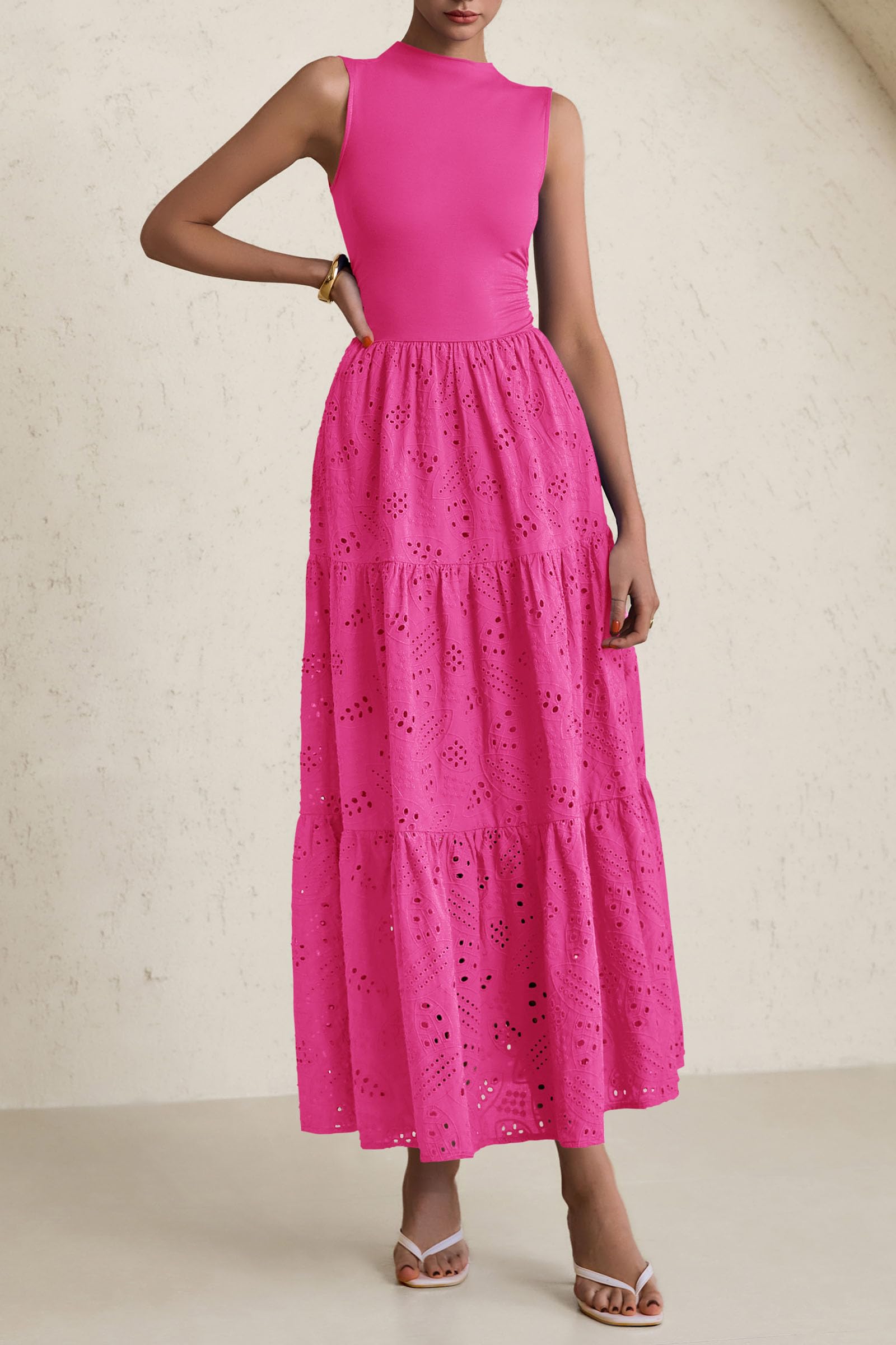 Foto 5 pulgar | Vestido De Verano Prettygarden 2025, Camiseta Sin Mangas Con Ojales, Maxi Con Bolsillos - Venta Internacional.