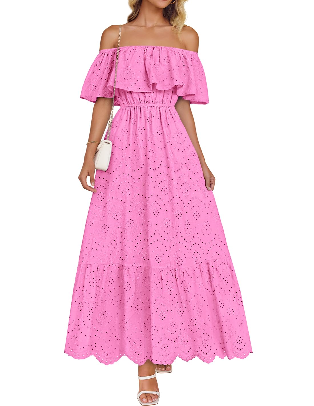 Foto 2 pulgar | Vestido Zesica 2025 Para Verano, Con Hombros Descubiertos, Bordado Con Volantes, Rosa - Venta Internacional.