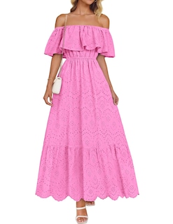 Foto 1 | Vestido Zesica 2025 Para Verano, Con Hombros Descubiertos, Bordado Con Volantes, Rosa - Venta Internacional.