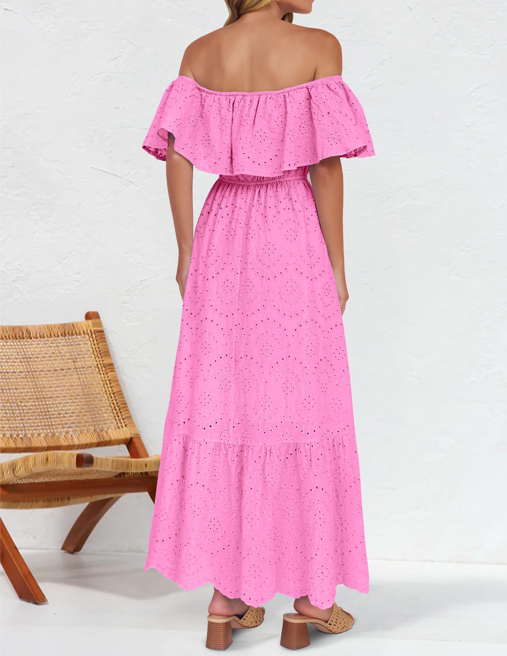 Foto 4 pulgar | Vestido Zesica 2025 Para Verano, Con Hombros Descubiertos, Bordado Con Volantes, Rosa - Venta Internacional.
