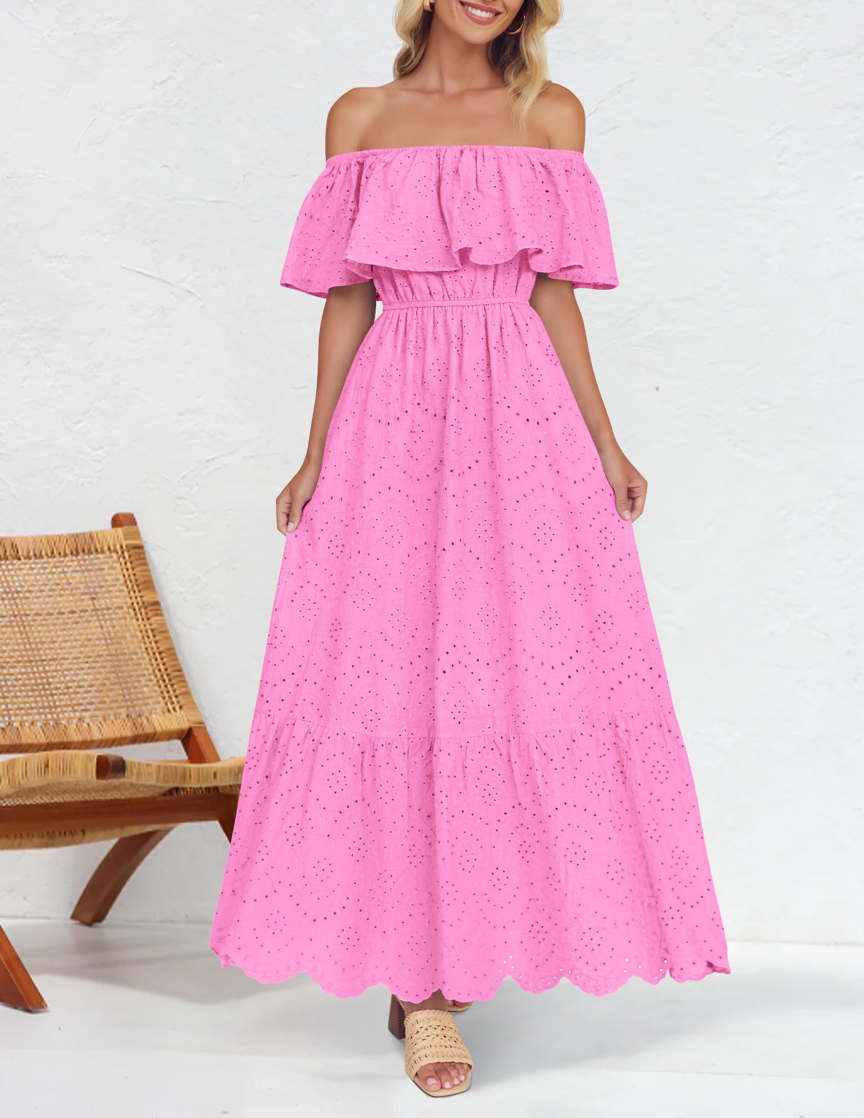 Foto 5 pulgar | Vestido Zesica 2025 Para Verano, Con Hombros Descubiertos, Bordado Con Volantes, Rosa - Venta Internacional.