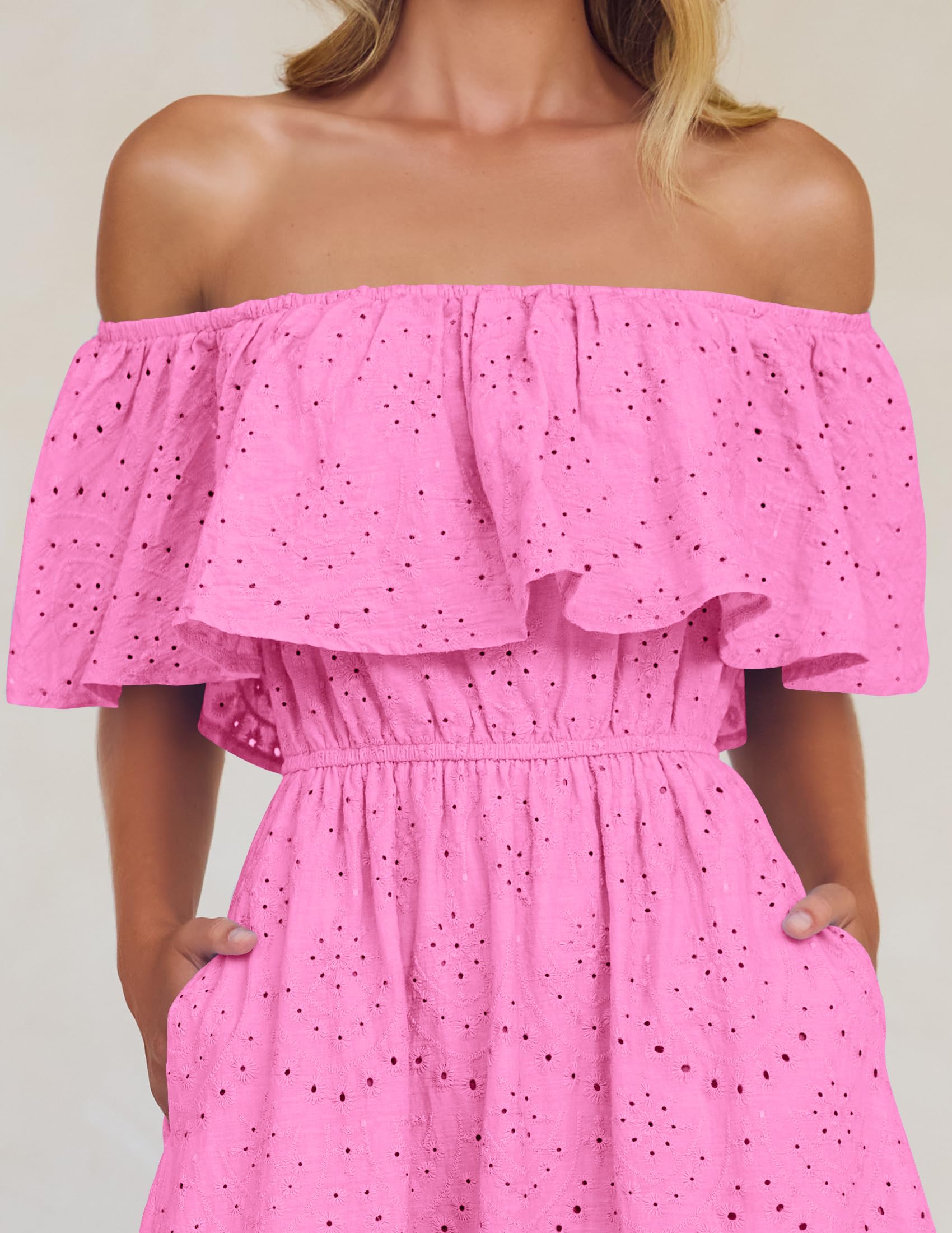 Foto 6 pulgar | Vestido Zesica 2025 Para Verano, Con Hombros Descubiertos, Bordado Con Volantes, Rosa - Venta Internacional.