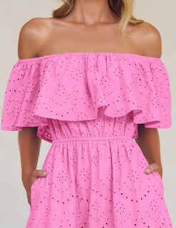 Foto 5 | Vestido Zesica 2025 Para Verano, Con Hombros Descubiertos, Bordado Con Volantes, Rosa - Venta Internacional.