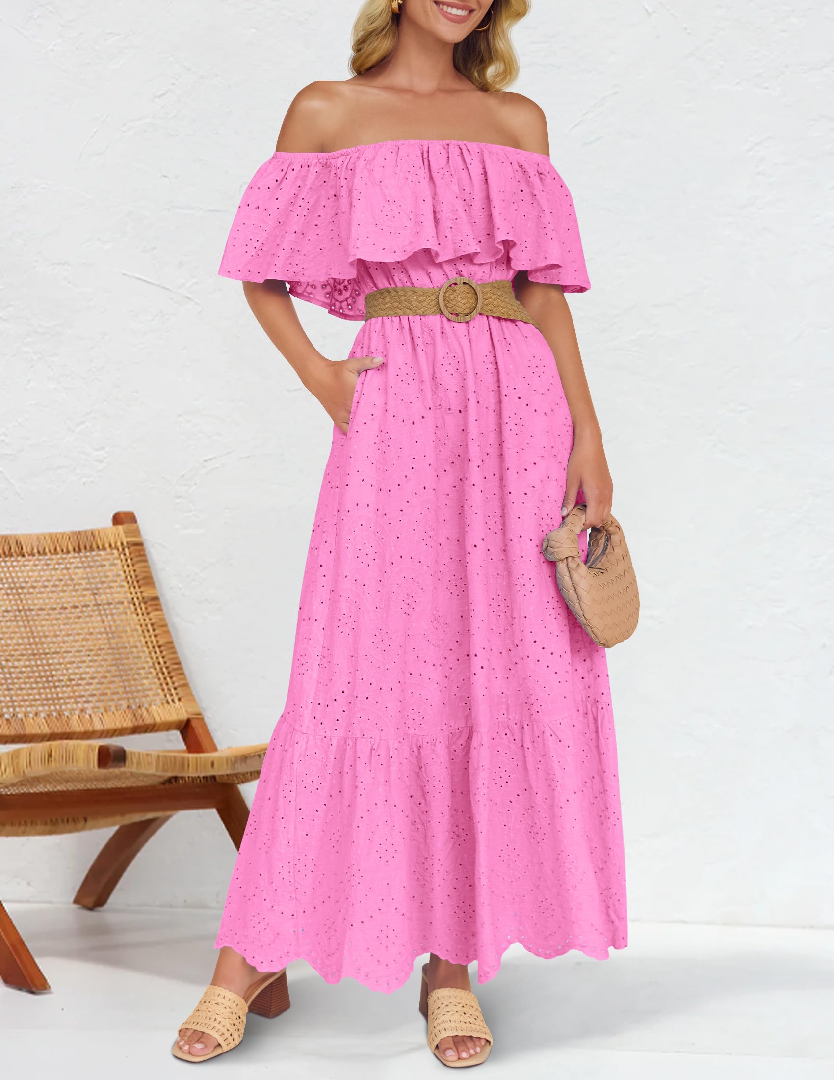 Foto 7 pulgar | Vestido Zesica 2025 Para Verano, Con Hombros Descubiertos, Bordado Con Volantes, Rosa - Venta Internacional.
