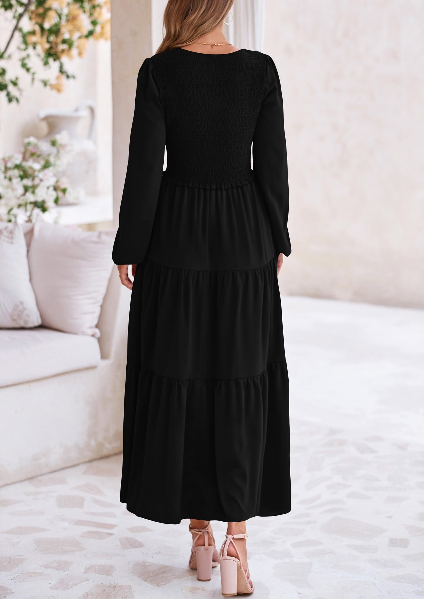 Foto 2 | Vestido Midi Prettygarden Para Mujer Con Cuello En V Fruncido Y Manga Larga - Venta Internacional.