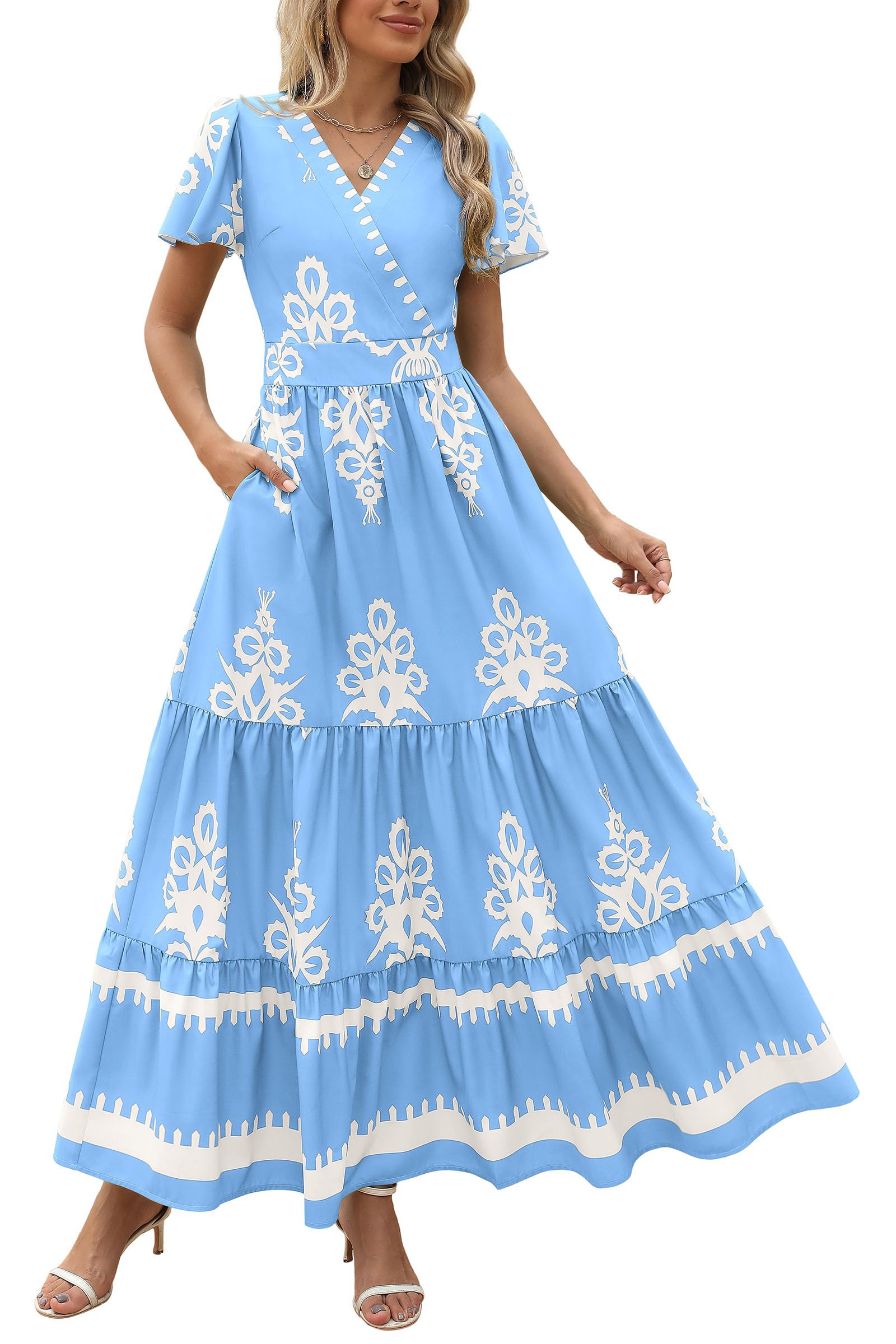 Vestido Largo Prettygarden Para Mujer, Verano 2025, Cuello En V, Estampado Floral - Venta Internacional.