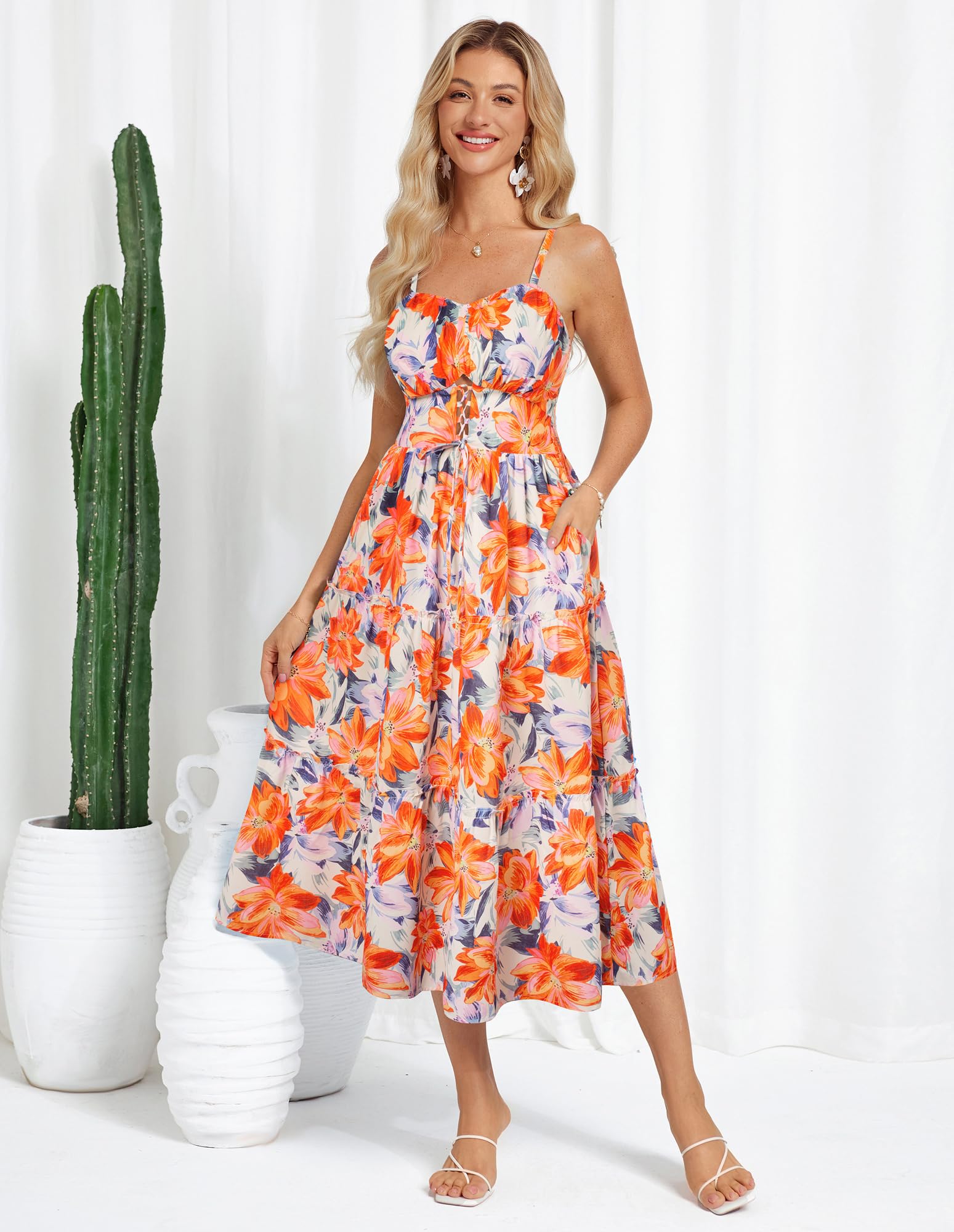 Foto 3 | Vestido Largo Grace Karin 2025 Con Estampado Floral Fruncido Sin Mangas - Venta Internacional.