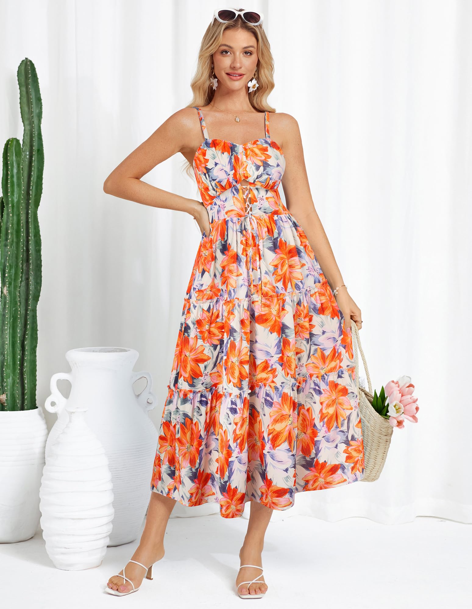 Foto 5 pulgar | Vestido Largo Grace Karin 2025 Con Estampado Floral Fruncido Sin Mangas - Venta Internacional.