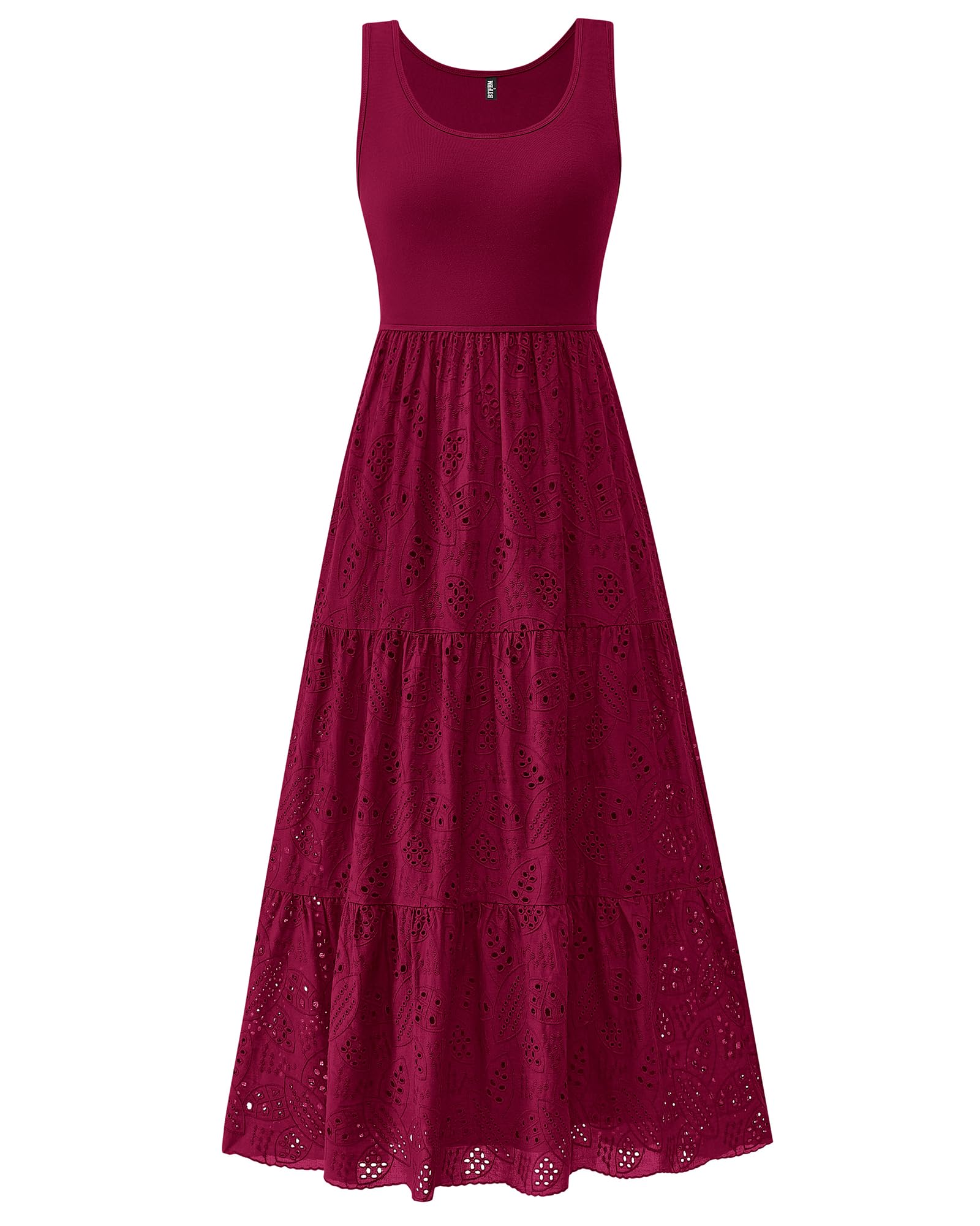 Foto 2 pulgar | Vestido Midi Btfbm Para Mujer Con Ojales De Verano, Sin Mangas, Rojo Oscuro - Venta Internacional.