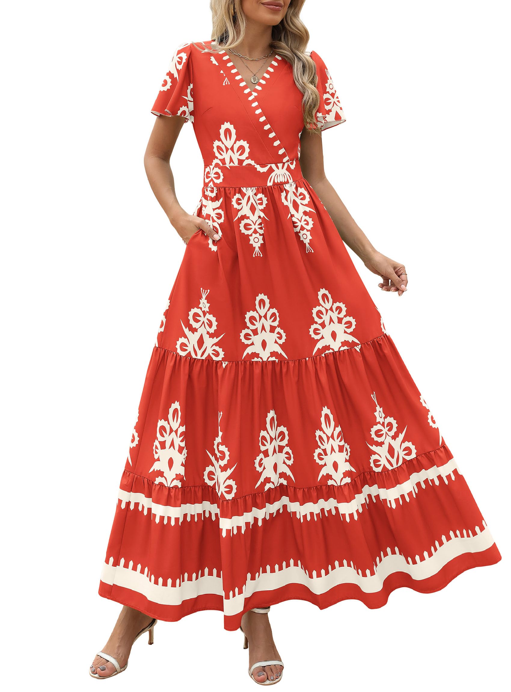 Vestido Largo Prettygarden Para Mujer, Verano 2025, Cuello En V, Estampado Floral - Venta Internacional.