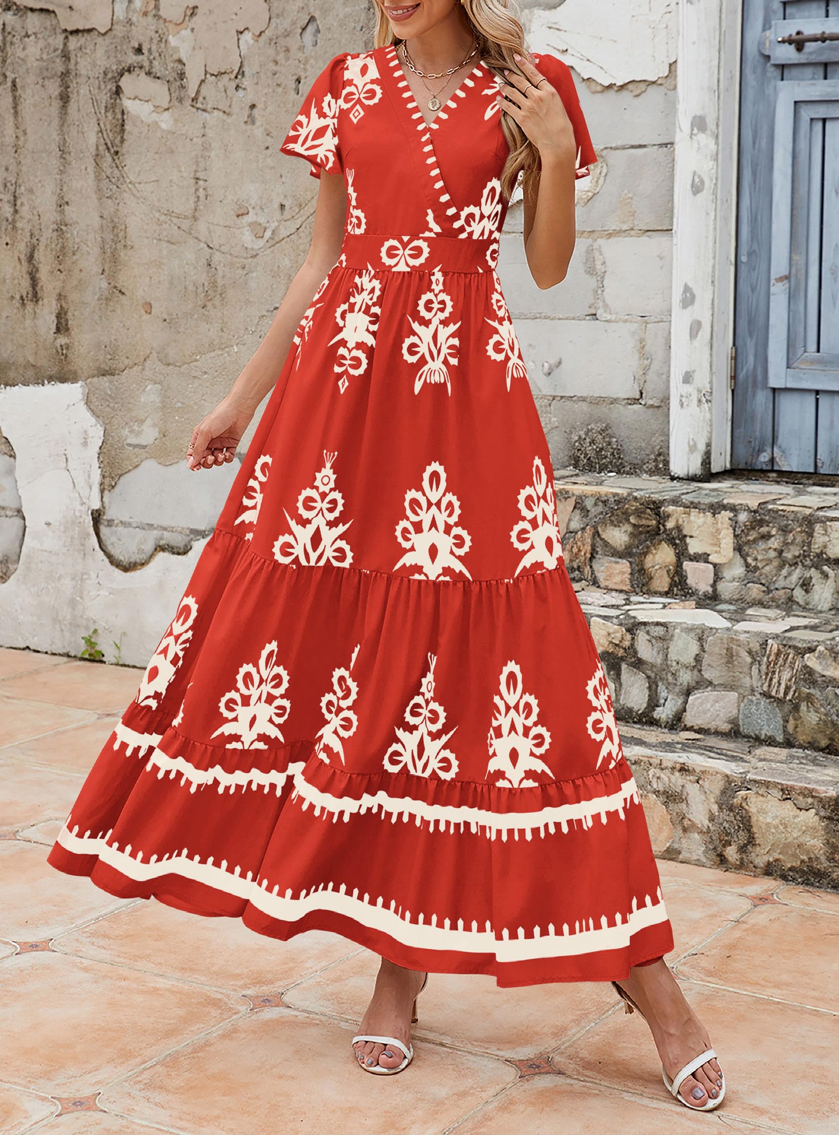 Foto 5 pulgar | Vestido Largo Prettygarden Para Mujer, Verano 2025, Cuello En V, Estampado Floral - Venta Internacional.