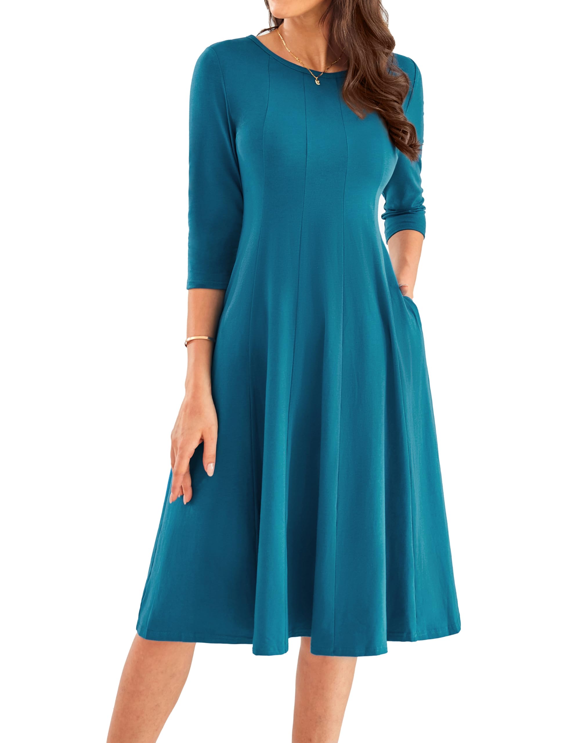 Vestido Grace Karin 2025, Primavera, Manga 3/4, Fluido, Línea A, S, Pavo Real - Venta Internacional.