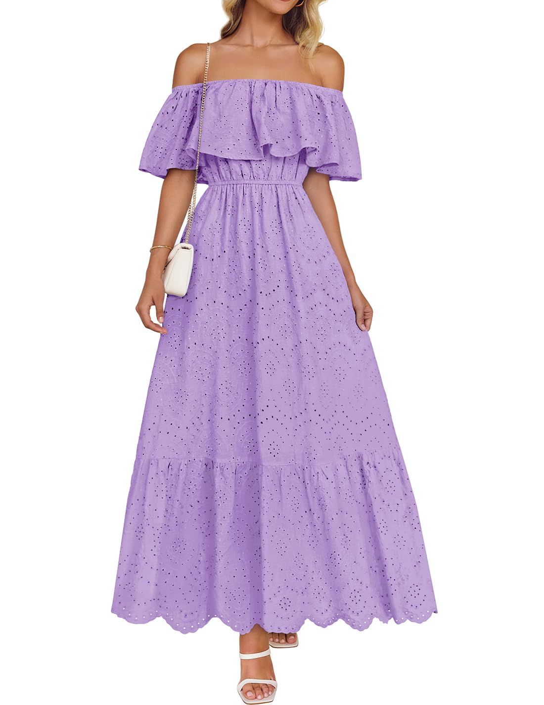 Foto 2 pulgar | Vestido Zesica Bordado Con Volantes Y Hombros Descubiertos Para Mujer - Venta Internacional.