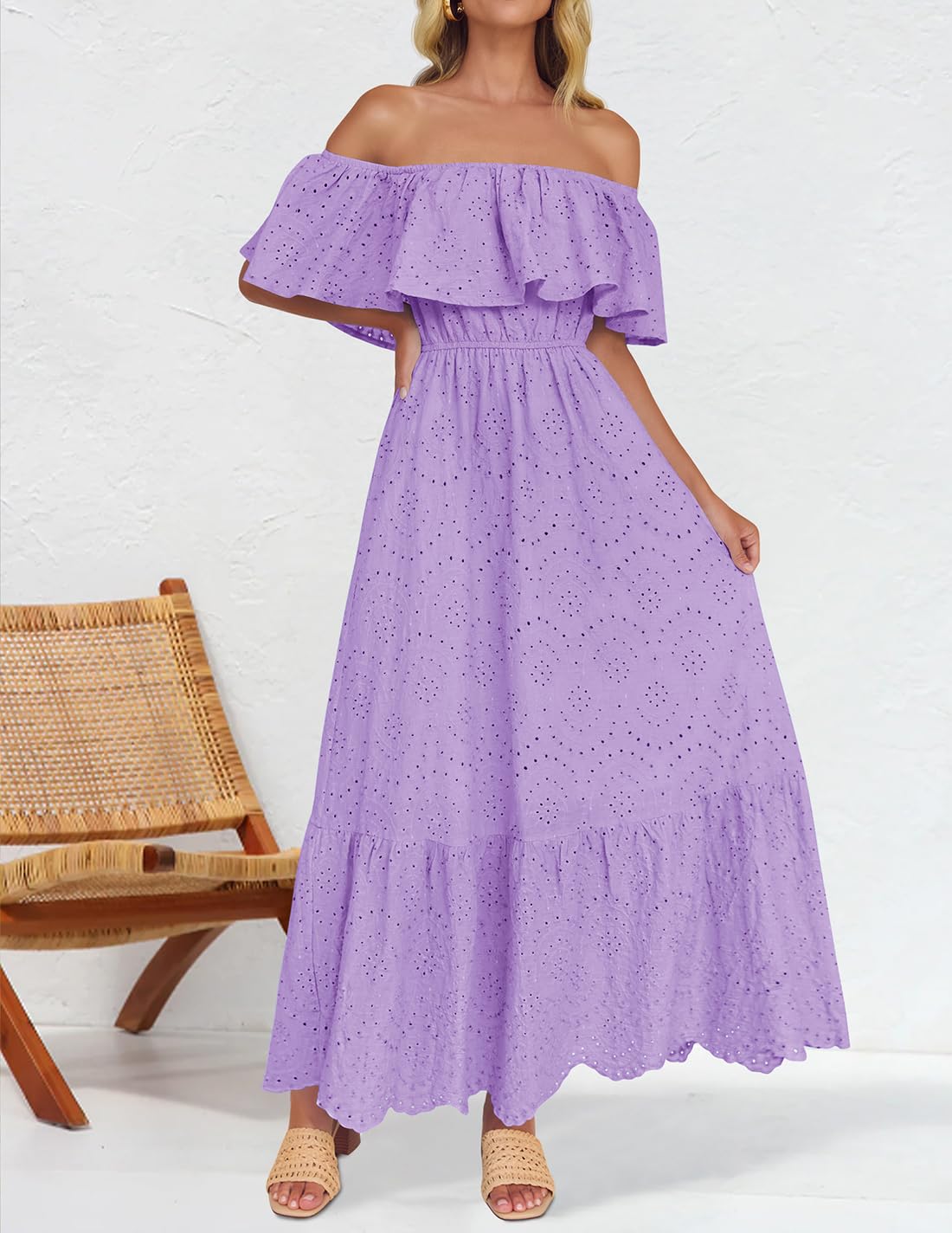 Foto 3 pulgar | Vestido Zesica Bordado Con Volantes Y Hombros Descubiertos Para Mujer - Venta Internacional.