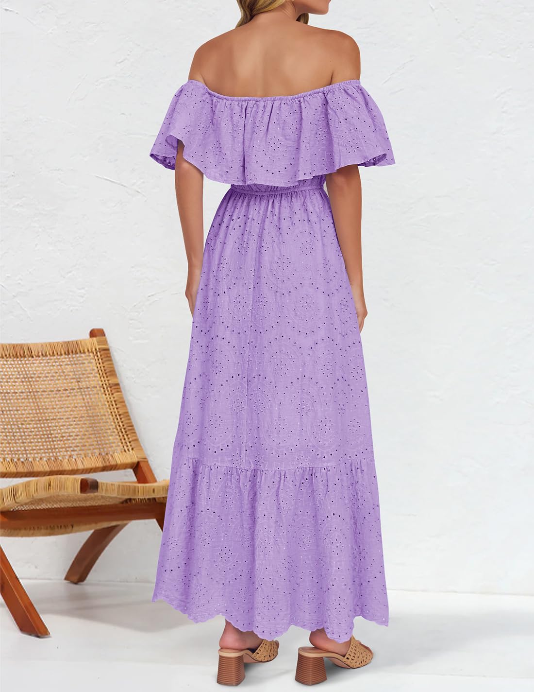 Foto 4 pulgar | Vestido Zesica Bordado Con Volantes Y Hombros Descubiertos Para Mujer - Venta Internacional.
