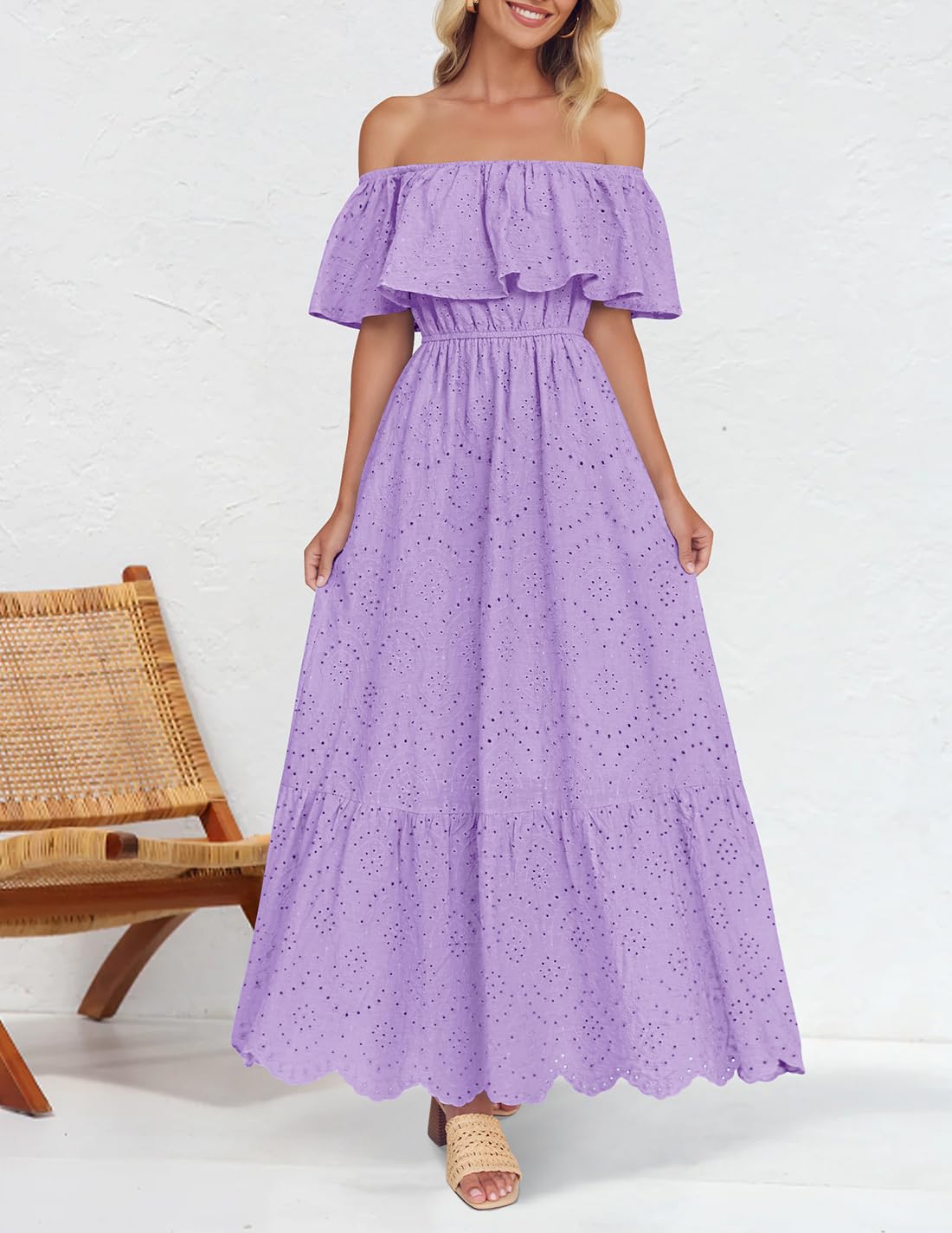 Foto 5 pulgar | Vestido Zesica Bordado Con Volantes Y Hombros Descubiertos Para Mujer - Venta Internacional.