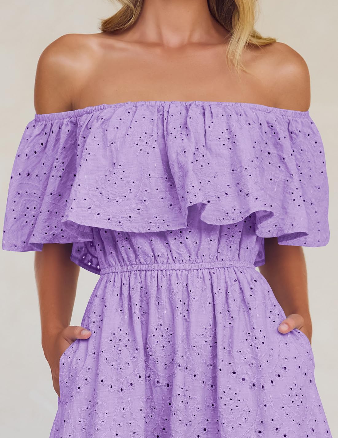 Foto 6 pulgar | Vestido Zesica Bordado Con Volantes Y Hombros Descubiertos Para Mujer - Venta Internacional.