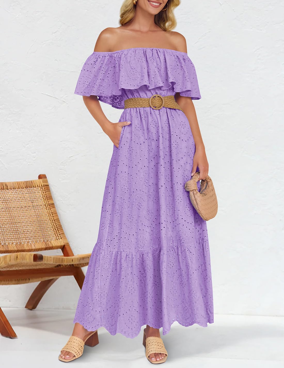 Foto 7 pulgar | Vestido Zesica Bordado Con Volantes Y Hombros Descubiertos Para Mujer - Venta Internacional.
