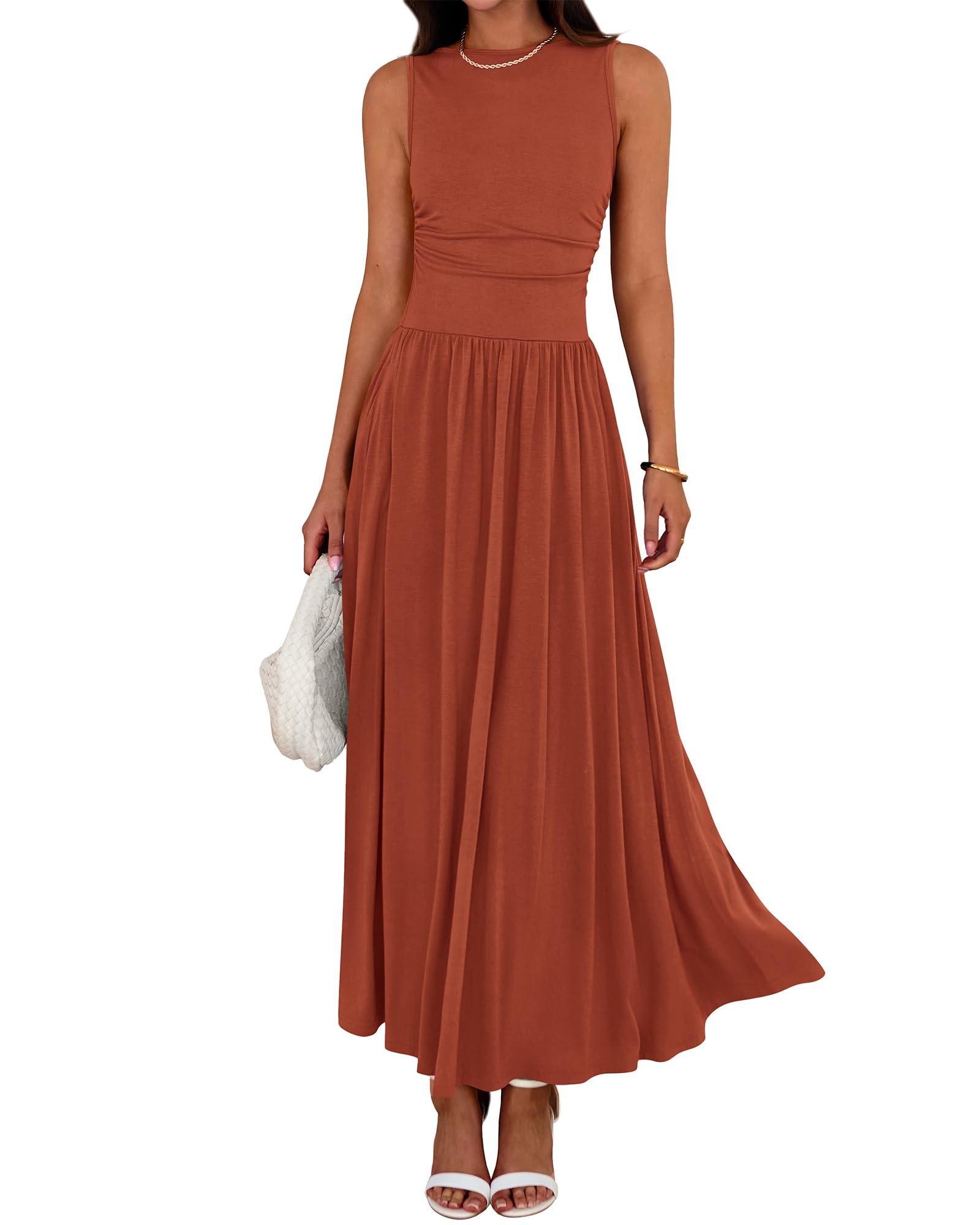 Foto 2 pulgar | Vestido Largo Btfbm De Verano Sin Mangas Y Cintura Alta Fruncido Para Mujer - Venta Internacional.