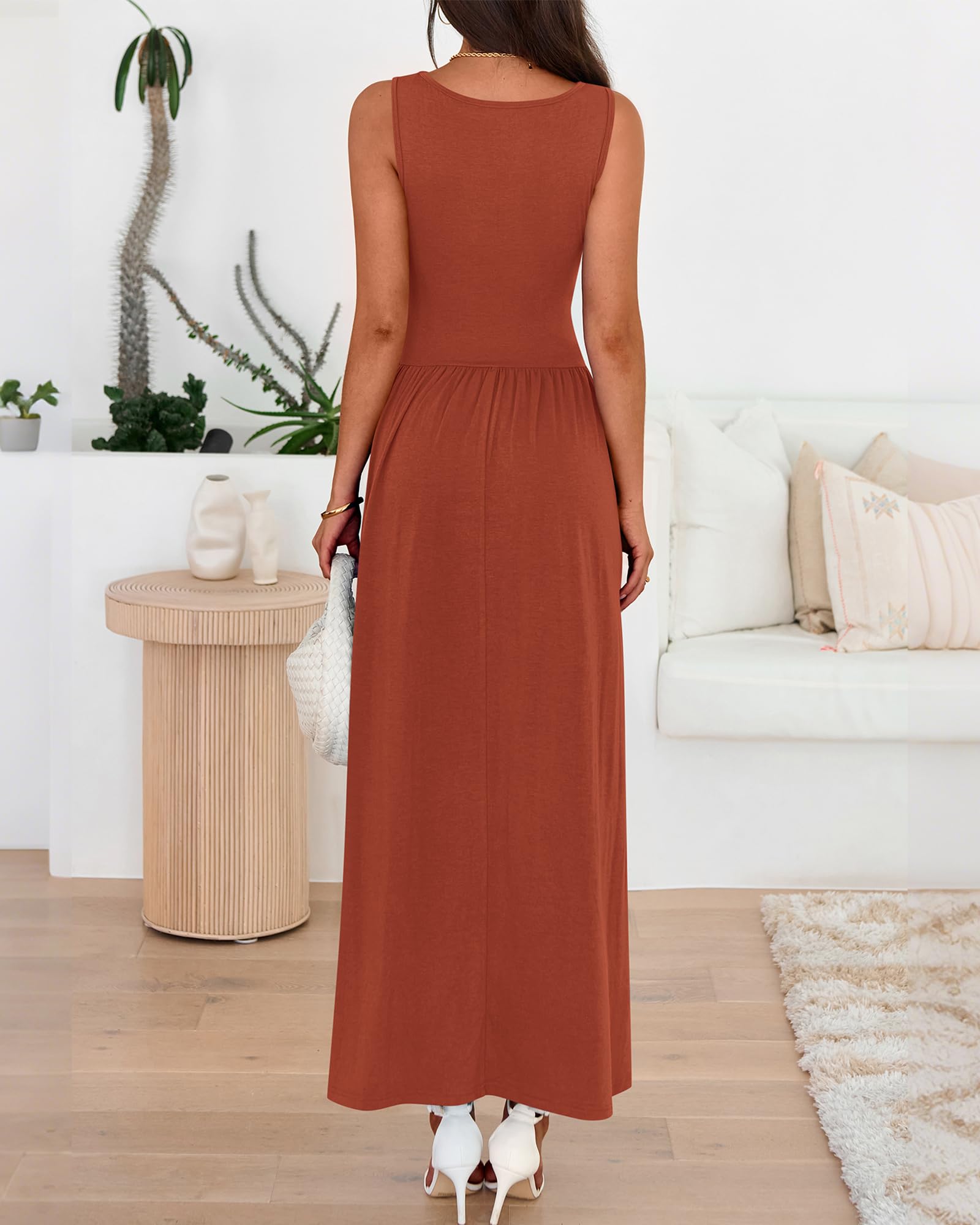 Foto 4 pulgar | Vestido Largo Btfbm De Verano Sin Mangas Y Cintura Alta Fruncido Para Mujer - Venta Internacional.