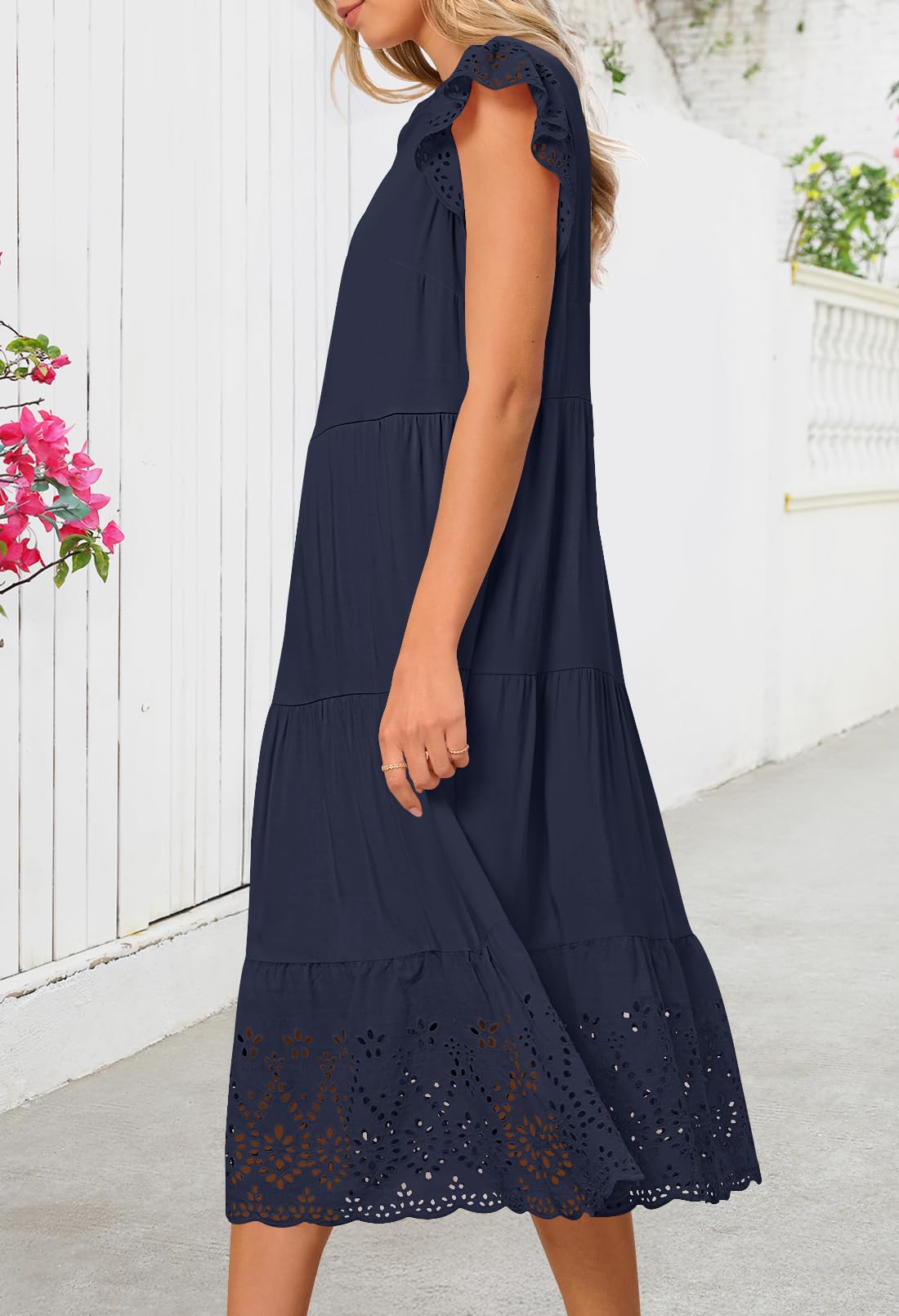 Foto 3 | Vestido Merokeety 2025, Verano, Manga Corta, Cuello En V, Línea A, Azul Marino - Venta Internacional.
