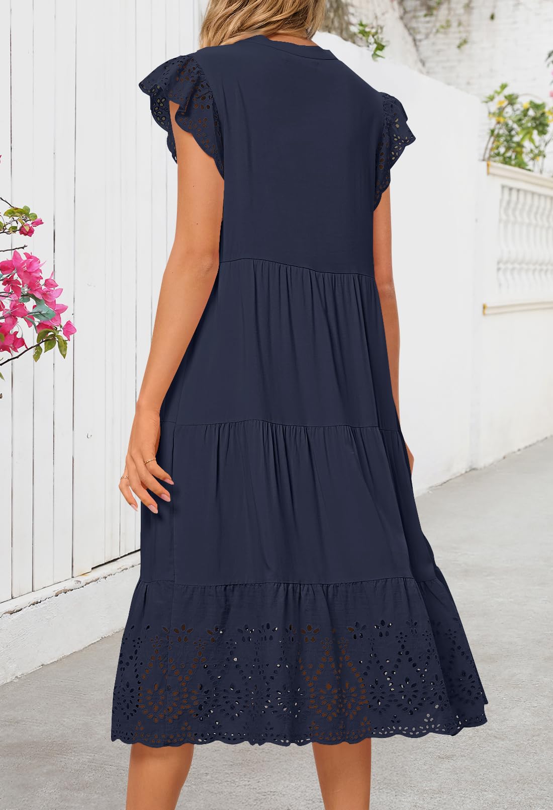 Foto 4 | Vestido Merokeety 2025, Verano, Manga Corta, Cuello En V, Línea A, Azul Marino - Venta Internacional.