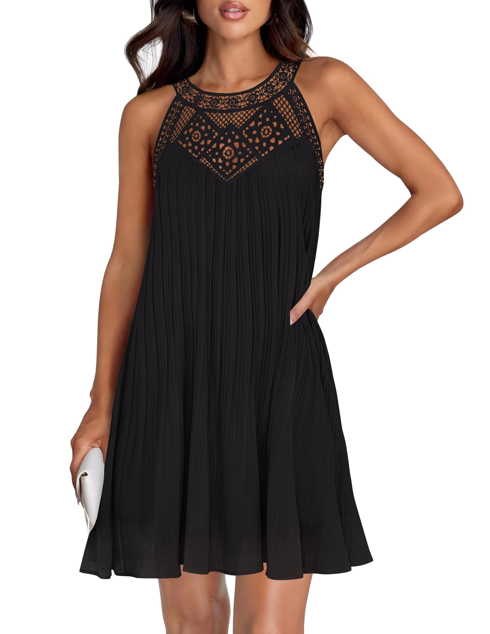 Foto 2 pulgar | Vestido Zesica Para Mujer, Verano 2025, De Chifón, Halter, Negro, Talla L - Venta Internacional.
