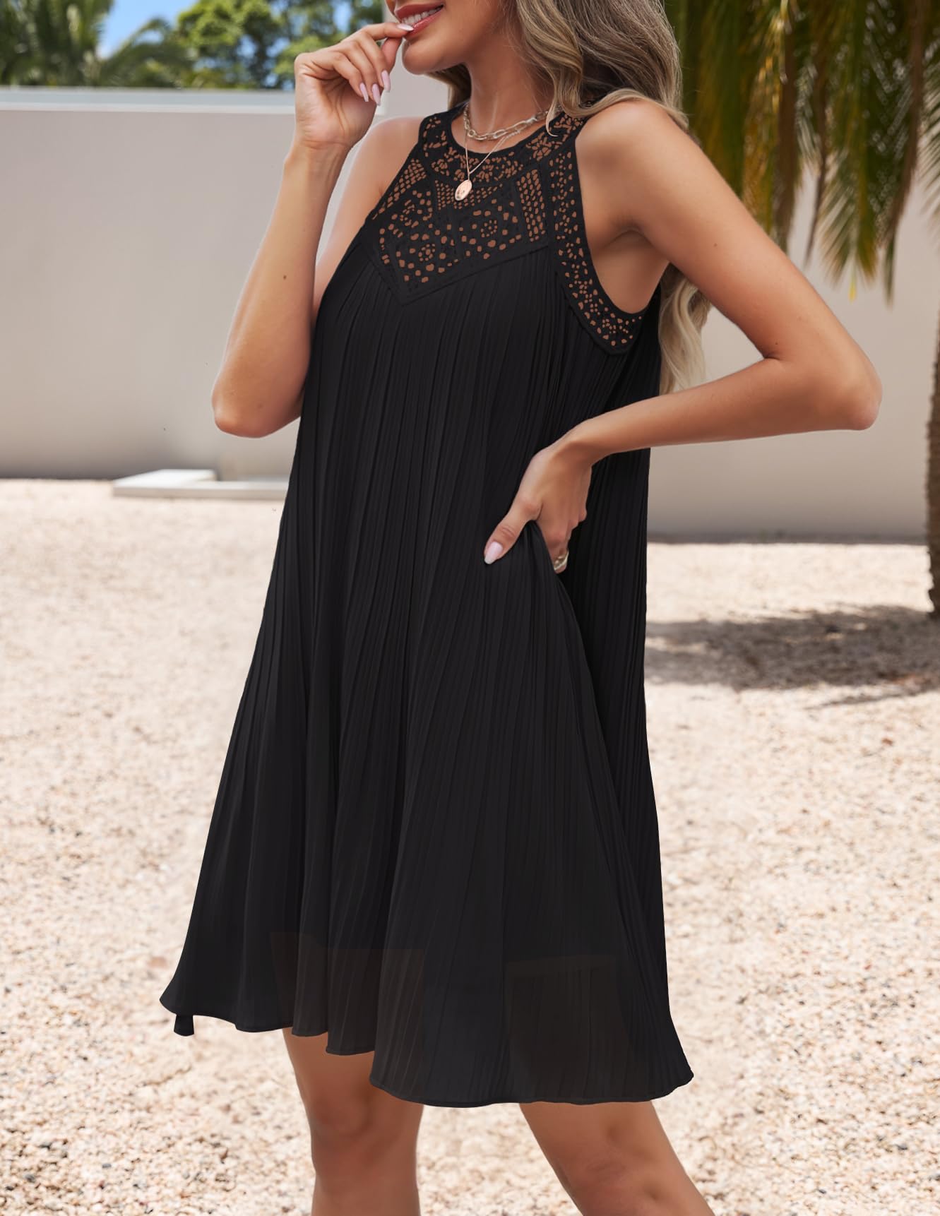 Foto 3 | Vestido Zesica Para Mujer, Verano 2025, De Chifón, Halter, Negro, Talla L - Venta Internacional.