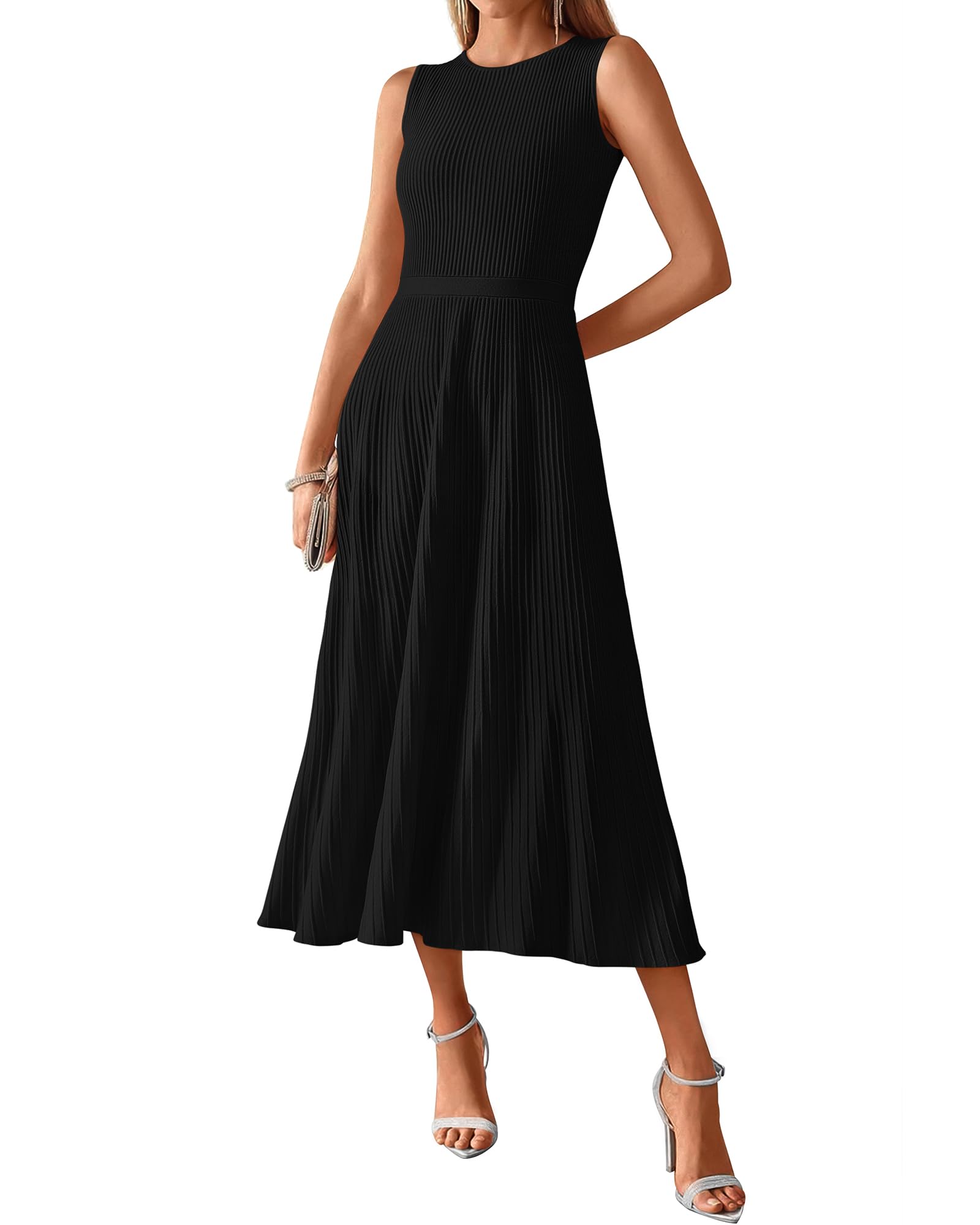 Foto 1 | Vestido Sin Mangas Midi Bodycon Btfbm De Punto Acanalado De Verano Sin Mangas - Venta Internacional.