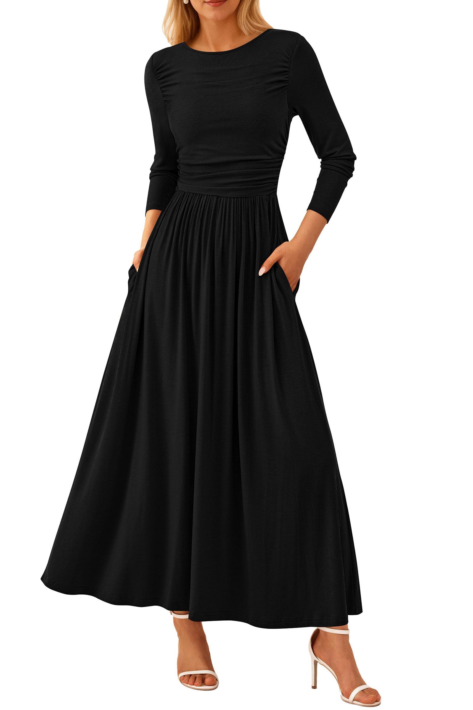 Foto 1 | Vestido Largo Prettygarden Para Mujer, Manga Larga, Primavera, Negro - Venta Internacional.