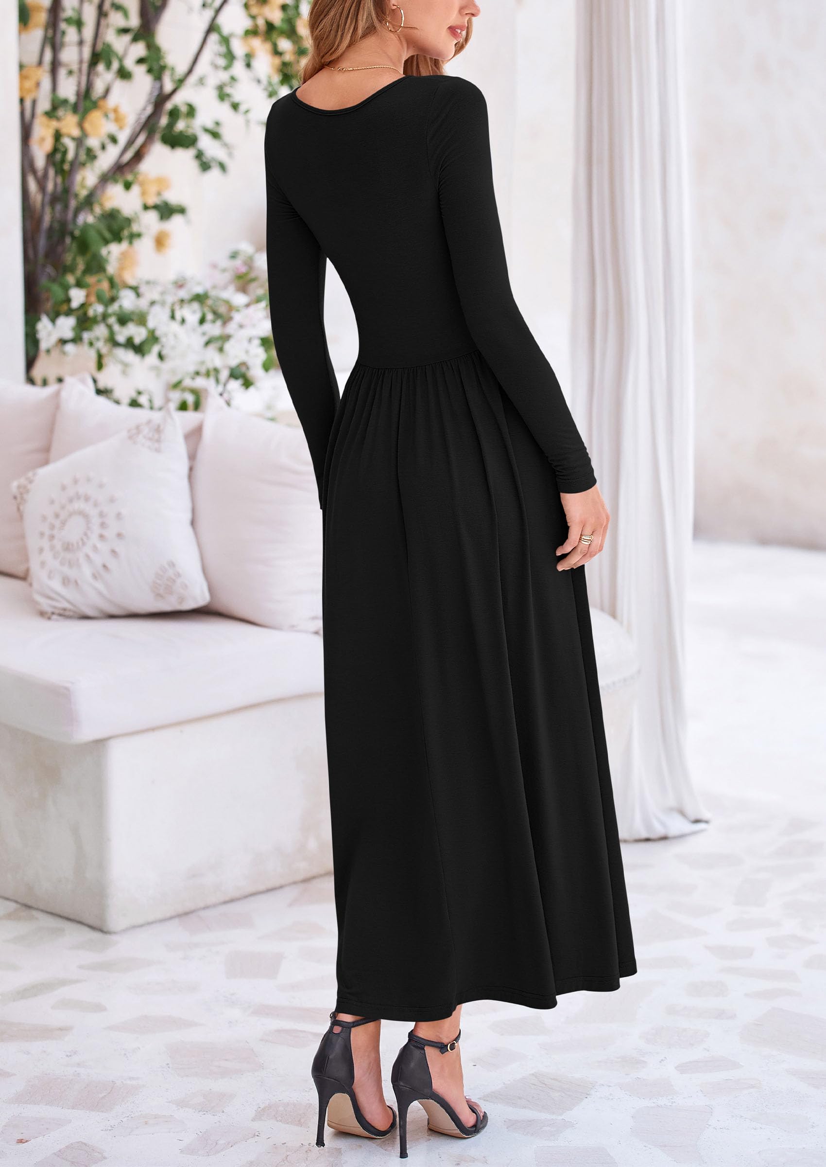 Foto 2 | Vestido Largo Prettygarden Para Mujer, Manga Larga, Primavera, Negro - Venta Internacional.