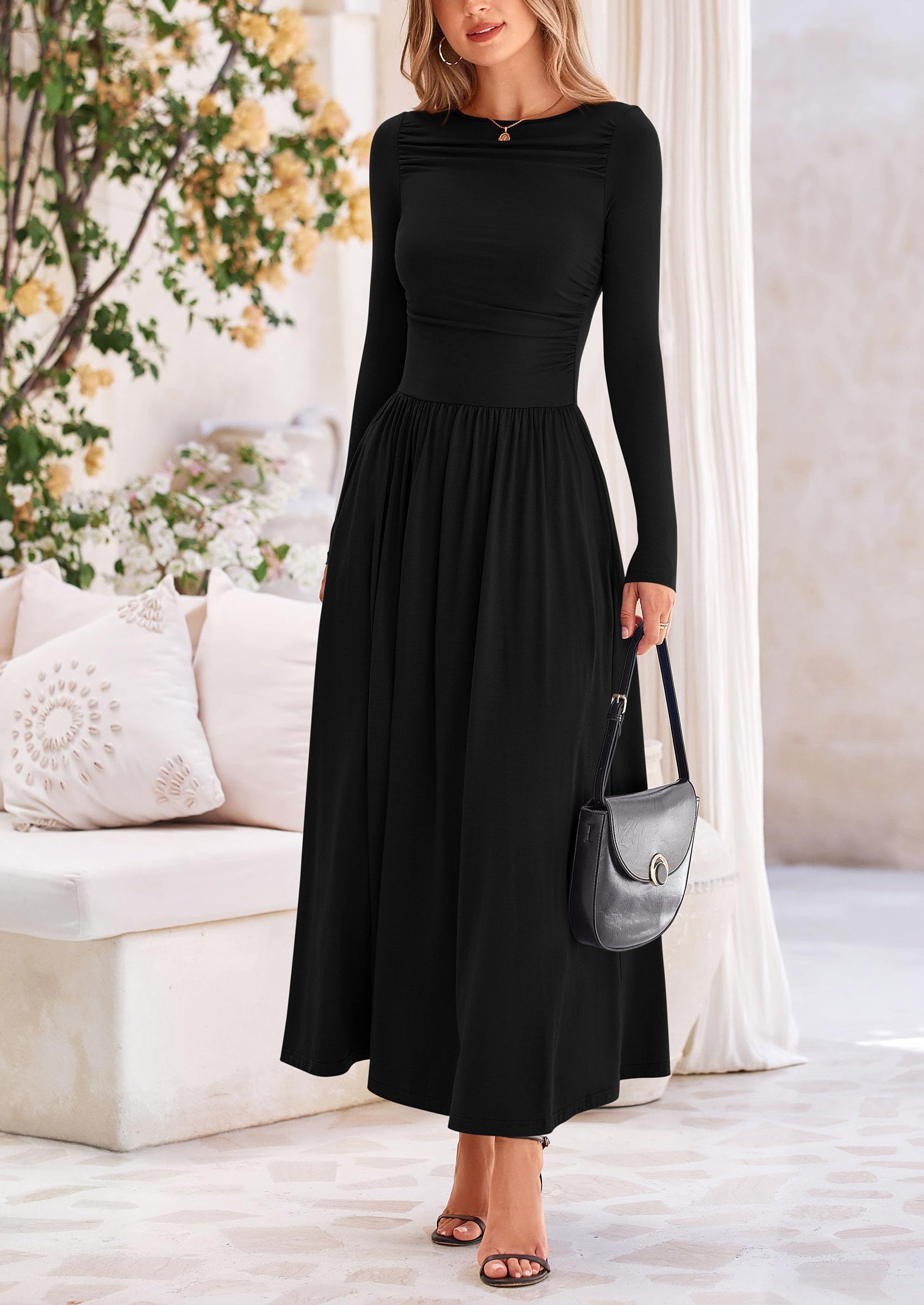 Foto 5 pulgar | Vestido Largo Prettygarden Para Mujer, Manga Larga, Primavera, Negro - Venta Internacional.