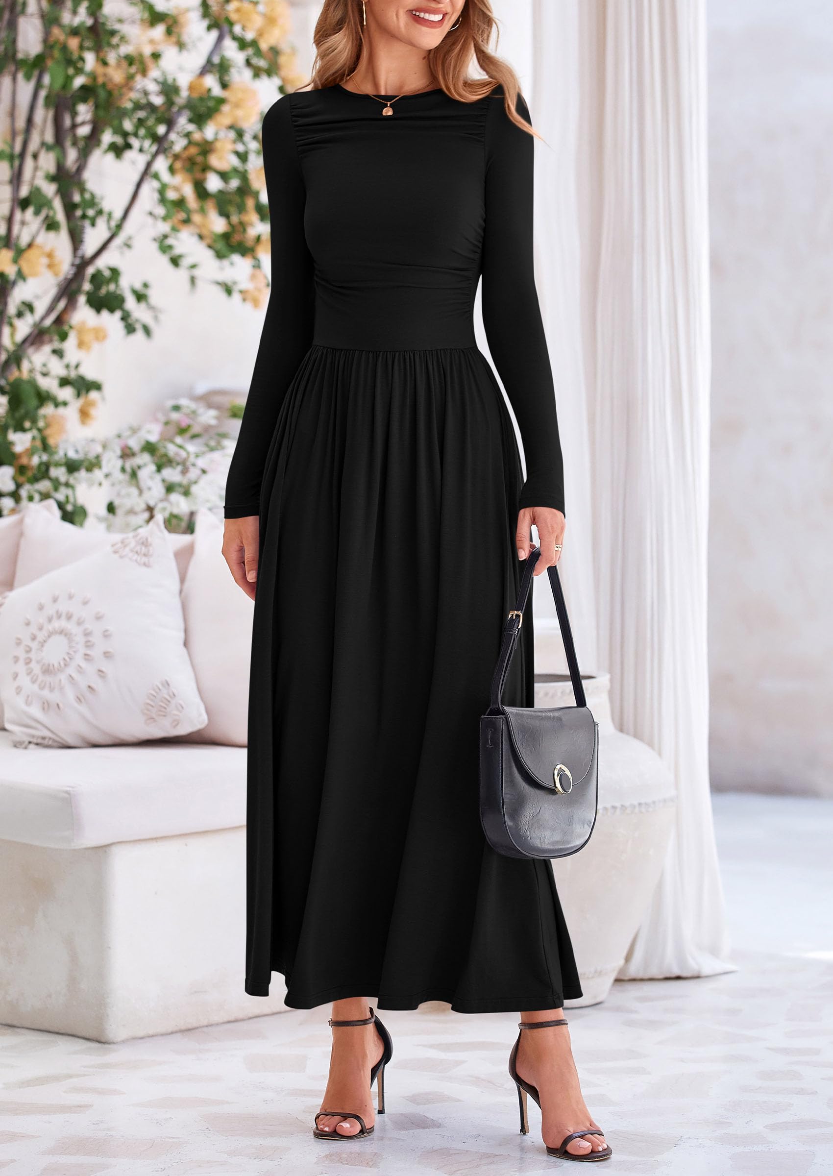Foto 6 pulgar | Vestido Largo Prettygarden Para Mujer, Manga Larga, Primavera, Negro - Venta Internacional.