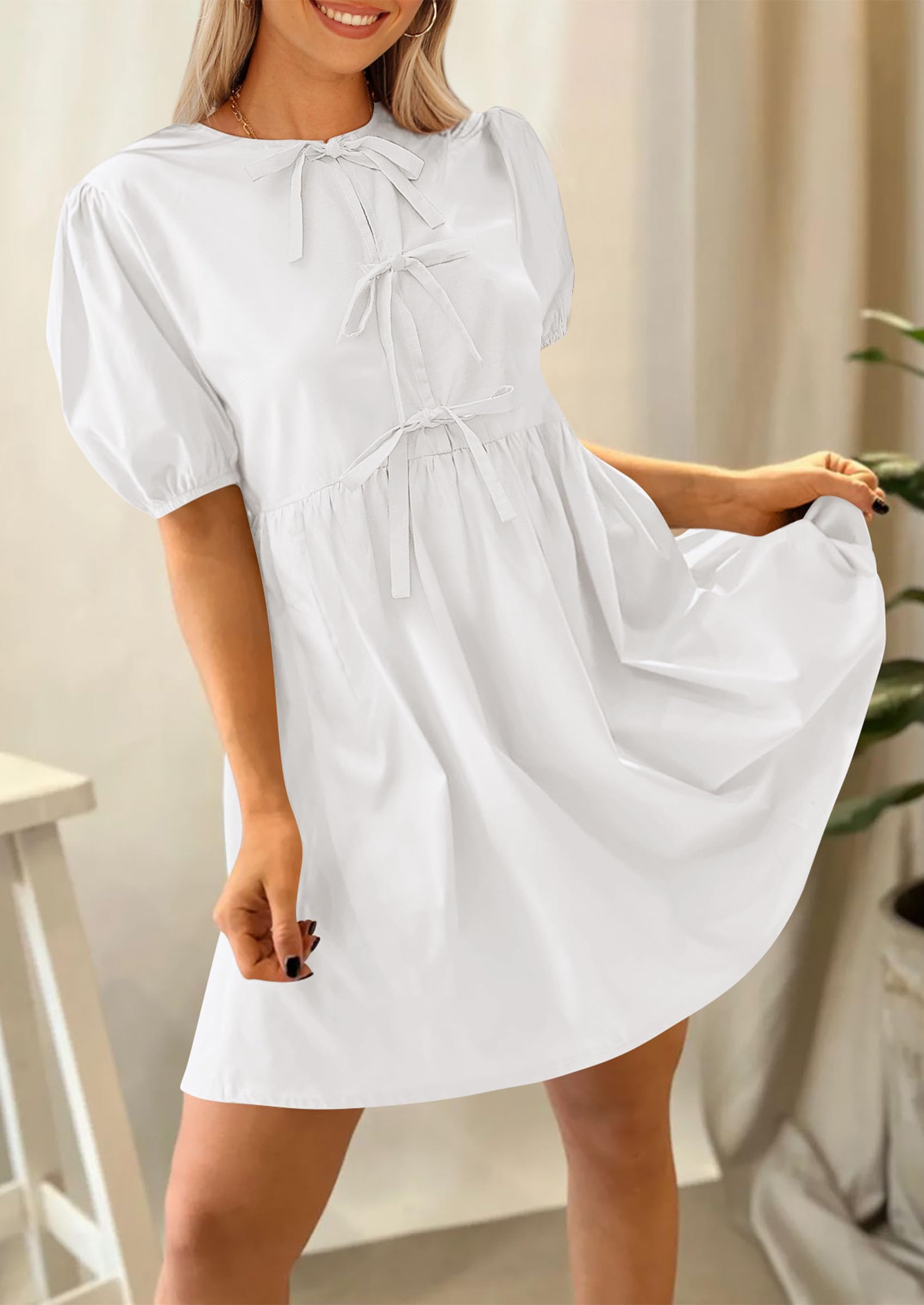 Foto 4 pulgar | Vestido Prettygarden Para Mujer, De Verano, Con Forma De A, Pajarita Blanca, Talla Xl - Venta Internacional.