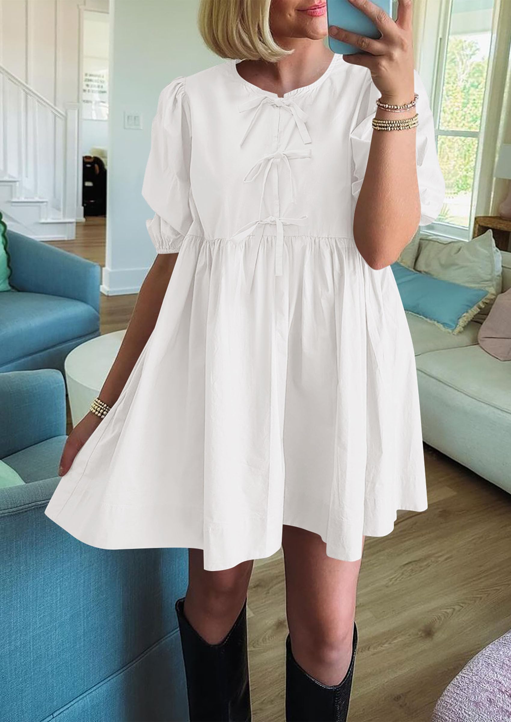 Foto 5 pulgar | Vestido Prettygarden Para Mujer, De Verano, Con Forma De A, Pajarita Blanca, Talla Xl - Venta Internacional.